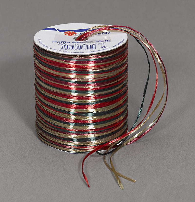 PRÄSENT Geschenkband Raffia Pearl 3 mm x 50 m rot/braun/grün
