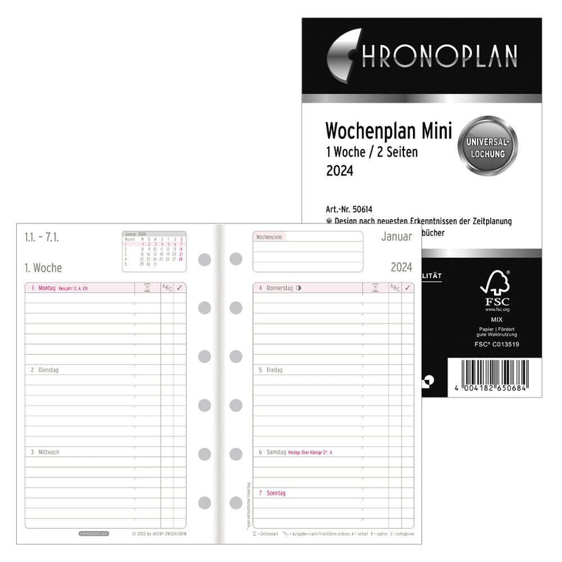 CHRONOPLAN Kalendereinlage 2024 Mini 1 Woche/2 Seiten