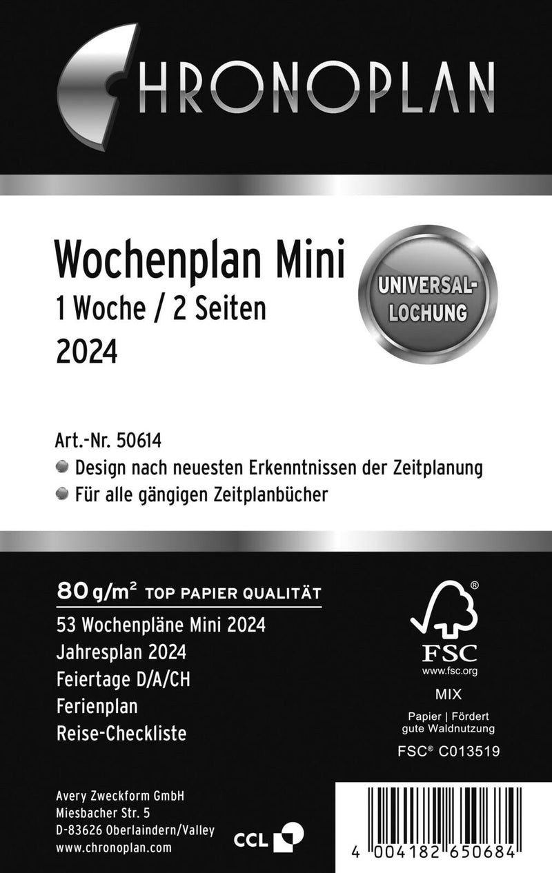 CHRONOPLAN Kalendereinlage 2024 Mini 1 Woche/2 Seiten