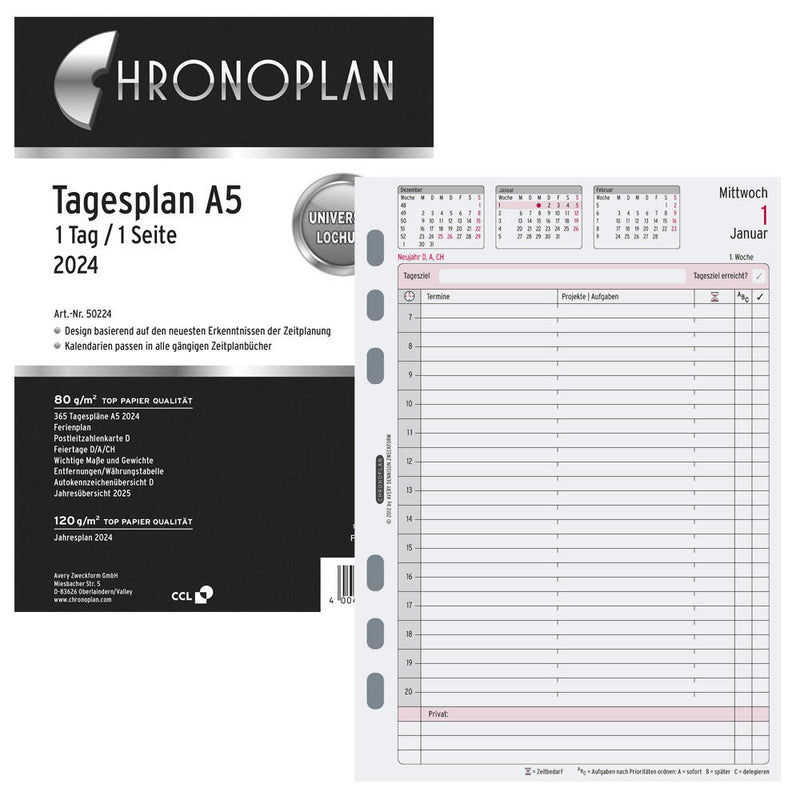 CHRONOPLAN Kalendereinlage 2024 A5 1 Tag/1 Seite