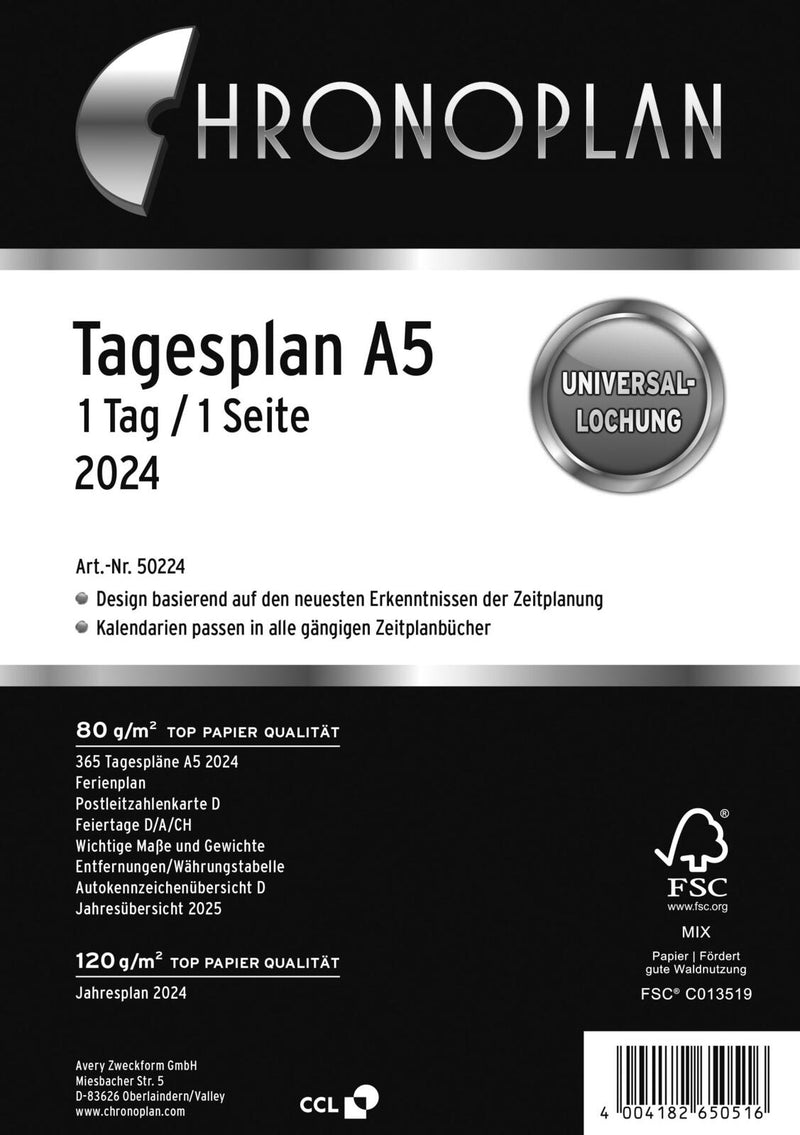 CHRONOPLAN Kalendereinlage 2024 A5 1 Tag/1 Seite