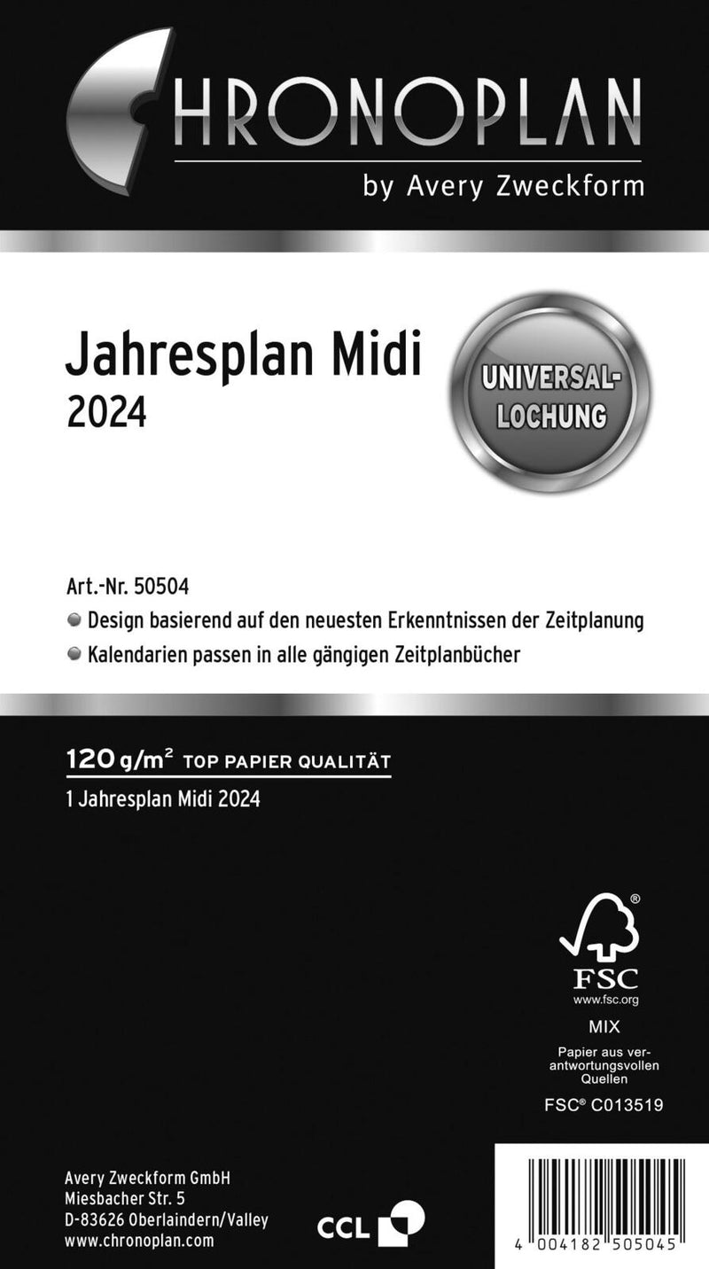 CHRONOPLAN Kalendereinlage 2024 Midi Jahresplan