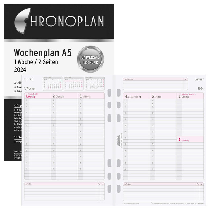 CHRONOPLAN Kalendereinlage 2024 A5 1 Woche/2 Seiten