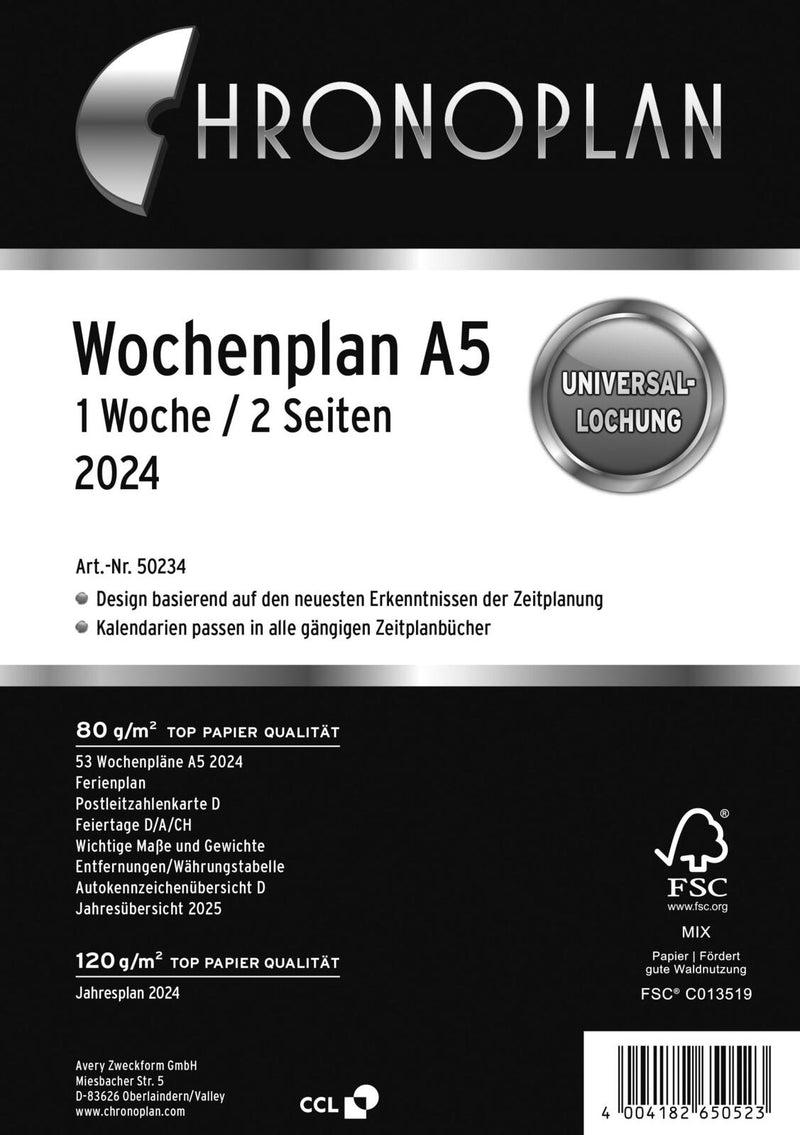 CHRONOPLAN Kalendereinlage 2024 A5 1 Woche/2 Seiten