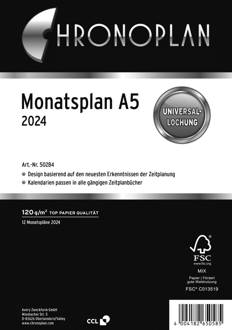 CHRONOPLAN Kalendereinlage 2024 A5 Monatsplan