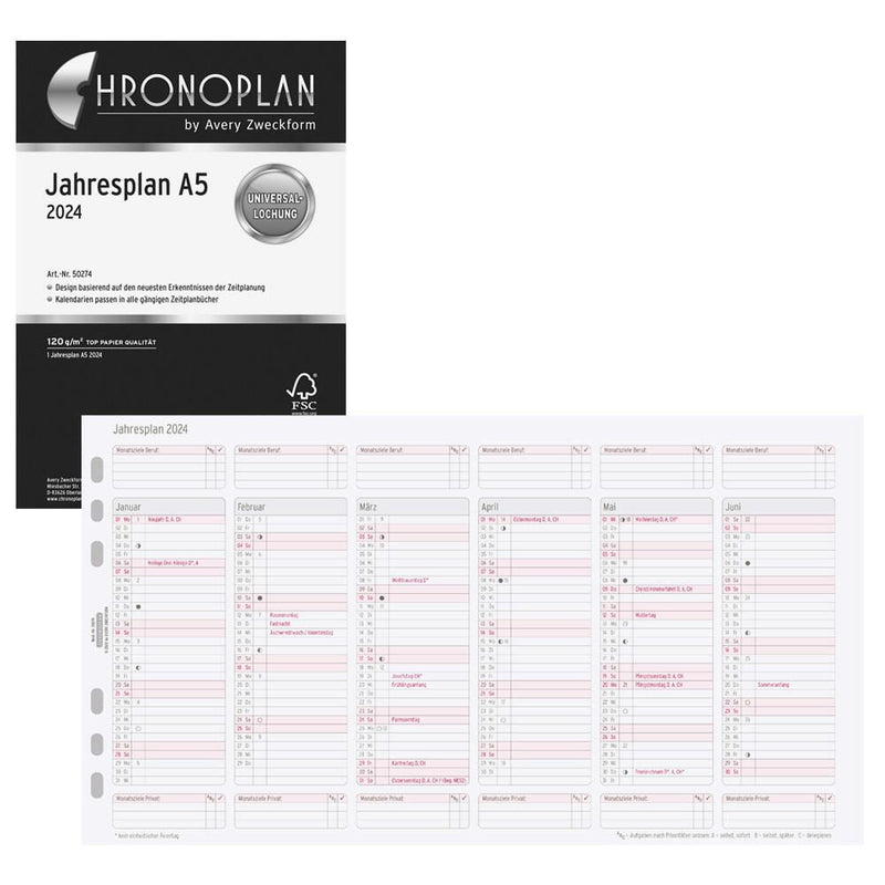 CHRONOPLAN Kalendereinlage 2024 A5 Jahresplan