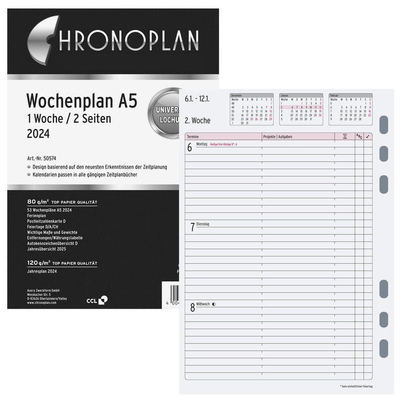 CHRONOPLAN Kalendereinlage 2024 A5 Wochenplan