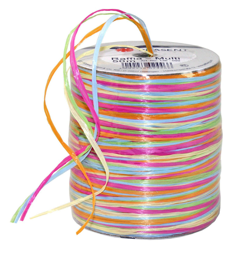 PRÄSENT Geschenkband Multi-Raffia 3 mm x 50 m pink/orange/grün/blau/natur