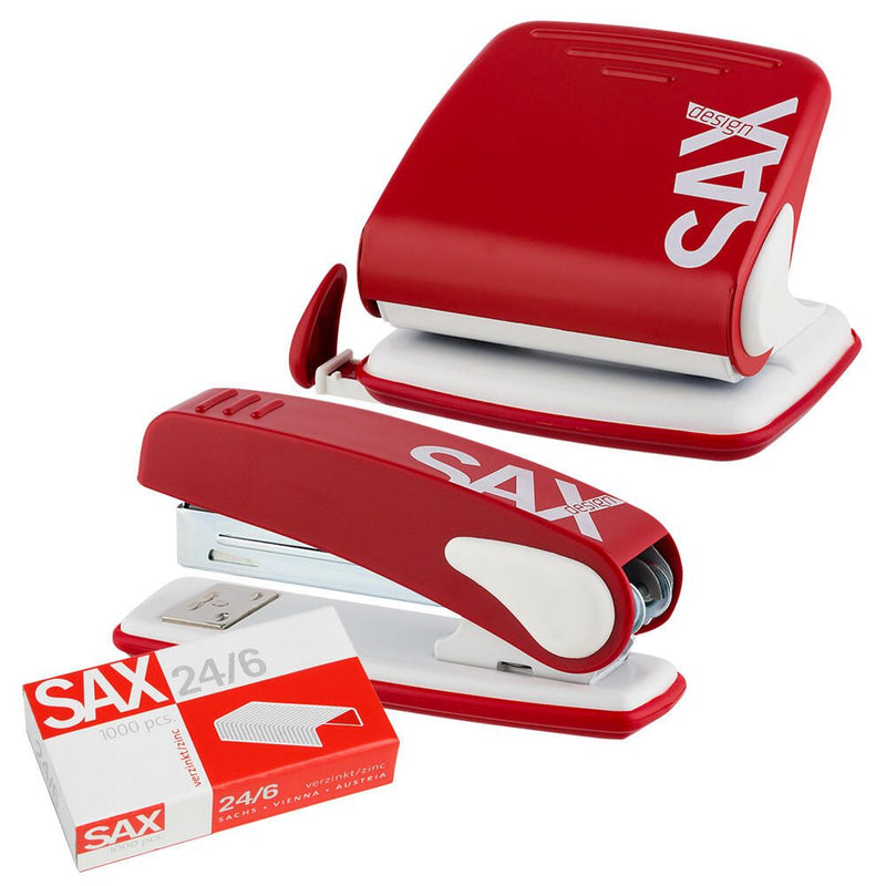 sax design Locher und Heftgeräte Set rot