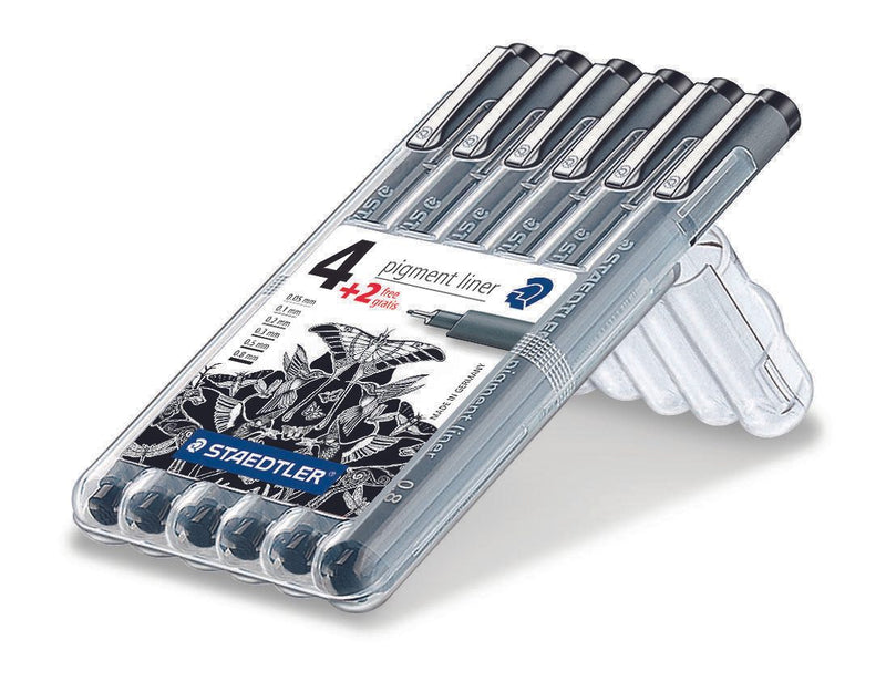 STAEDTLER Pigment Liner 308 Fineliner 0.05 + 0.1 + 0.3 + 0.5 + 0.8 mm Schwarz