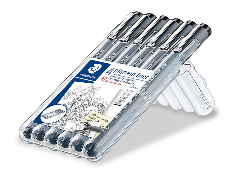 STAEDTLER Pigment Liner 308 Fineliner 0.05 + 0.1 + 0.3 + 0.5 + 0.8 mm Schwarz