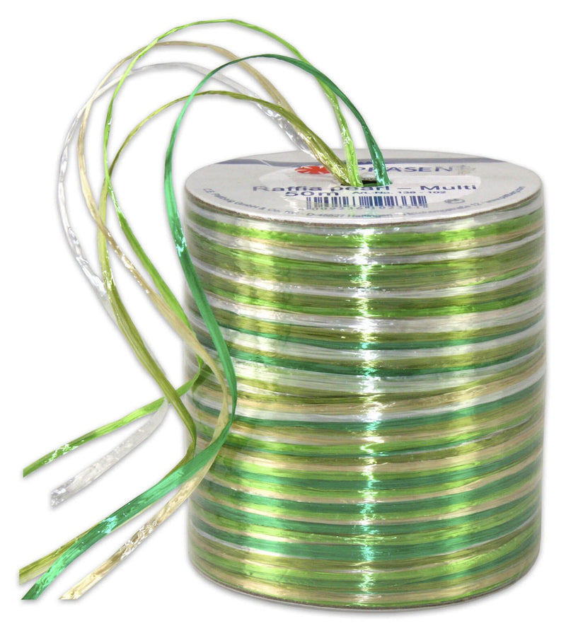 PRÄSENT Geschenkband Raffia-Pearl 3 mm x 50 m grün/hellgrün/weiß