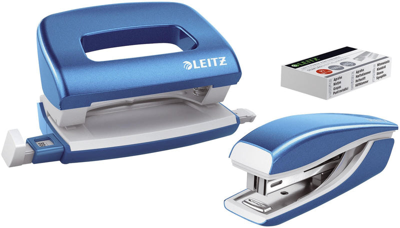 LEITZ Locher und Heftgeräte Set blau-metallic