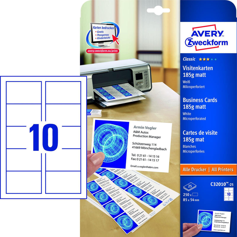 AVERY Zweckform Visitenkarten 185 g/m² matt weiß