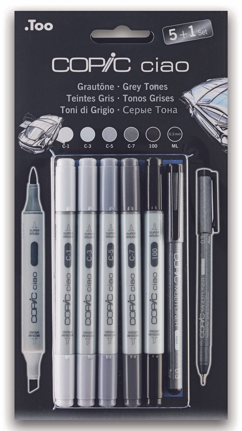 COPIC® Ciao 5+1 Set Grey Tones Layoutmarker-Set 1.0 + 6.0 mm Grau