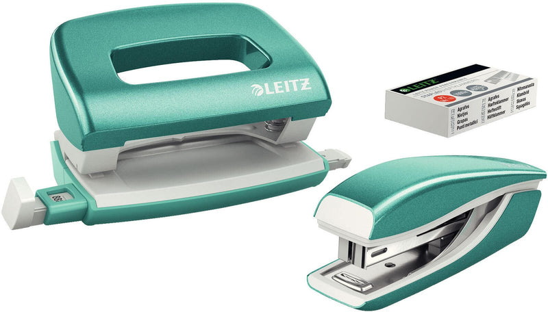 LEITZ Locher und Heftgeräte Set eisblau-metallic