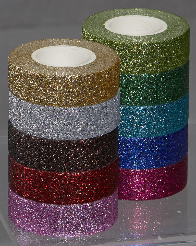folia Deko-Klebeband 15 mm x 5 m glitter gold, silber, braun, rot, lila, pink, blau, türkis, grün, hellgrün;