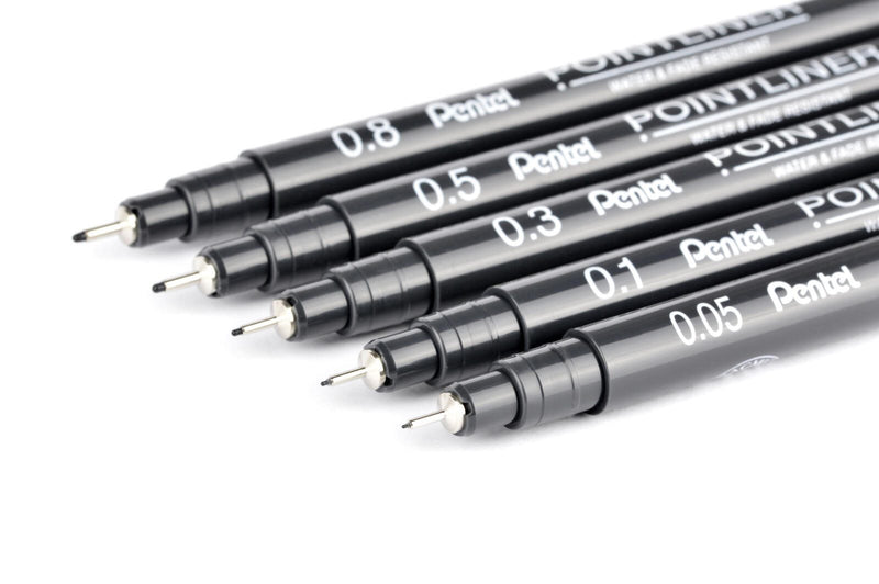 Pentel Pointliner Fineliner-Set 0.05 + 0.1 + 0.2 + 0.3 + 0.5 + 0.8 mm Schwarz
