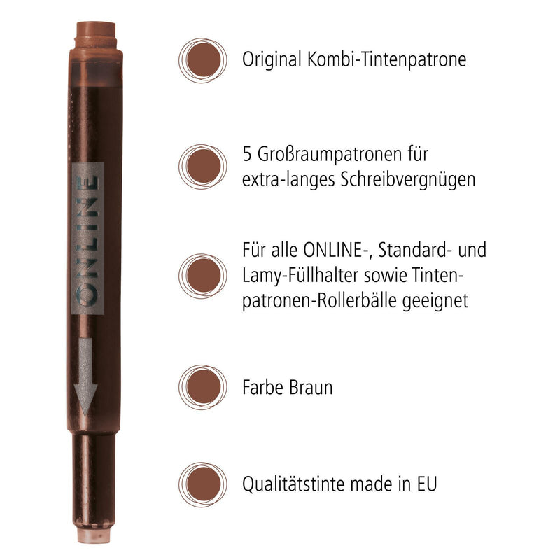 ONLINE® Tintenpatronen für Füller braun