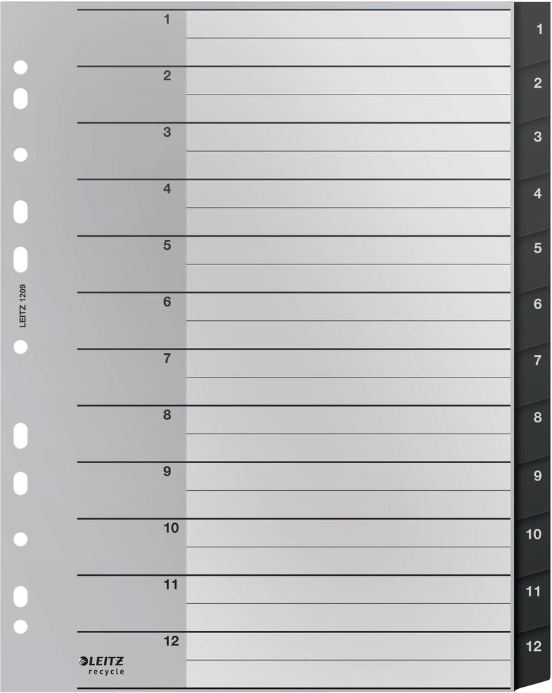 LEITZ Ordnerregister Vollformat, Überbreite 1-12 DIN A4