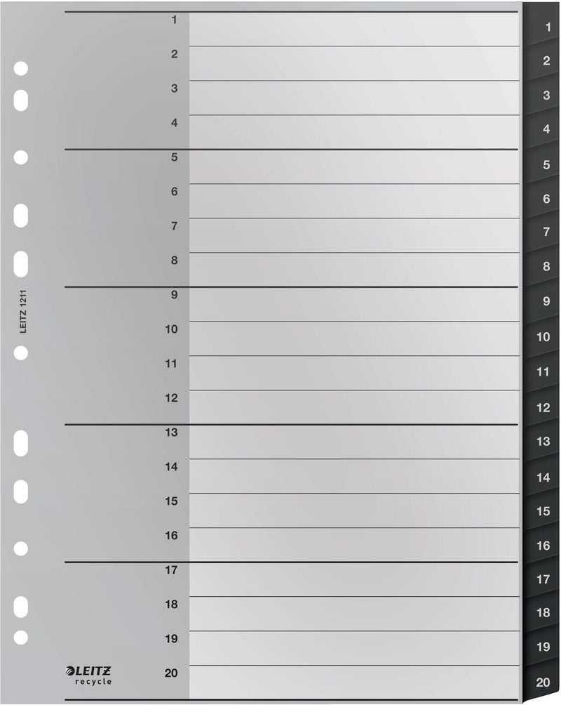 LEITZ Ordnerregister Vollformat, Überbreite 1-20 DIN A4