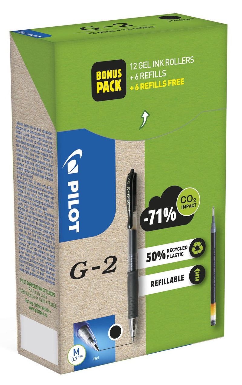 PILOT G2 + 12 Minen Gelschreiber-Set 0.4 mm, Schreibfarbe: Schwarz