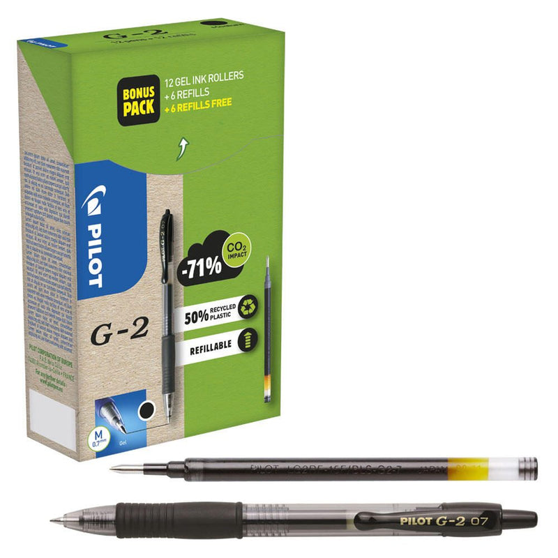 PILOT G2 + 12 Minen Gelschreiber-Set 0.4 mm, Schreibfarbe: Schwarz