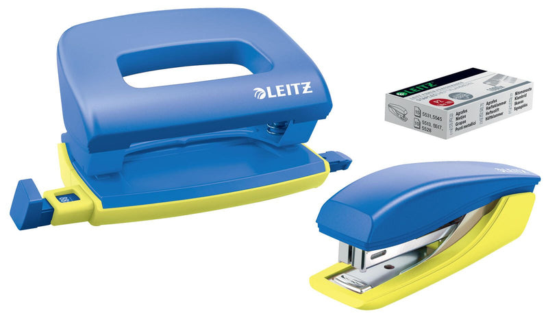 LEITZ Locher und Heftgeräte Set blau/gelb