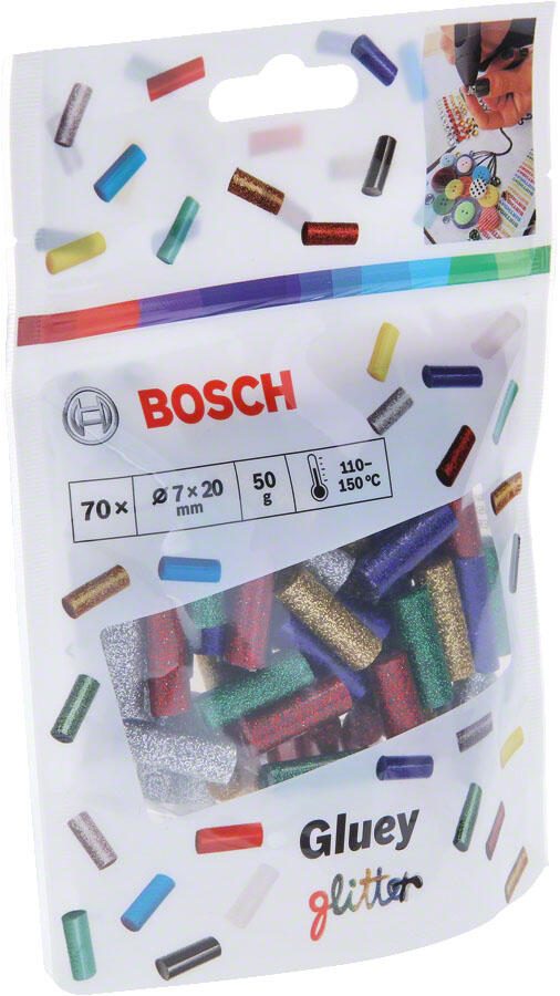 BOSCH Heißklebesticks Gluey Glitter-Mix Glitterfarben rot, grün, blau, silber, gold