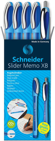 Schneider Kugelschreiber Slider Memo blau, 4 St. + GRATIS Schneider Kugelschreiber Slider Rave XB blau