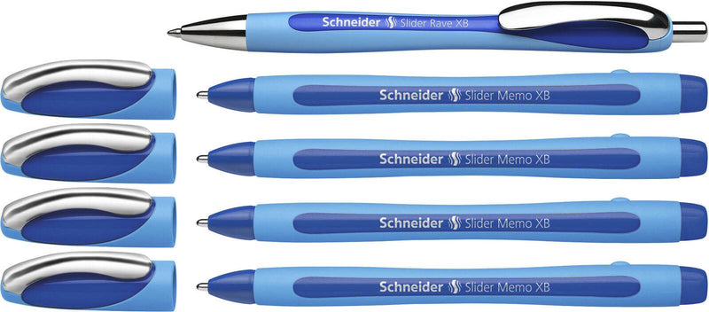 Schneider Kugelschreiber Slider Memo blau, 4 St. + GRATIS Schneider Kugelschreiber Slider Rave XB blau
