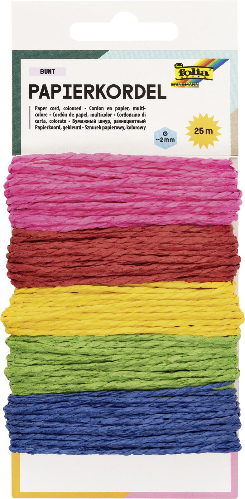 folia Kordeln pink, rot, gelb, grün, blau;