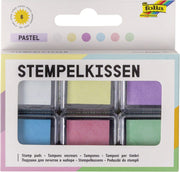 folia Stempelkissen 6x 2,4 x 2,4 cm weiß, hellgelb, flieder, hellblau, rosa, hellgün