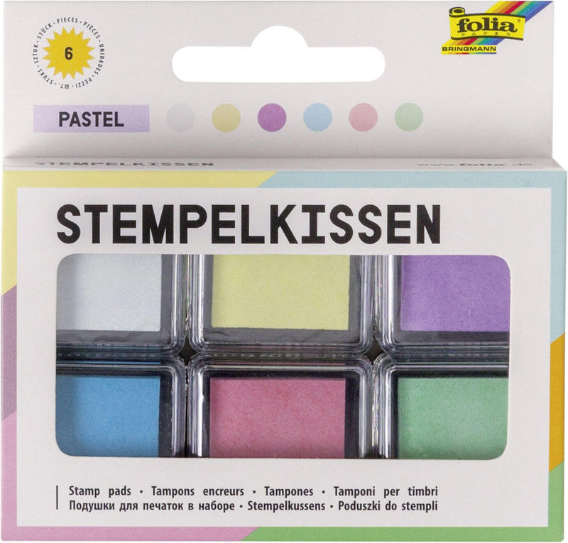 folia Stempelkissen 6x 2,4 x 2,4 cm weiß, hellgelb, flieder, hellblau, rosa, hellgün
