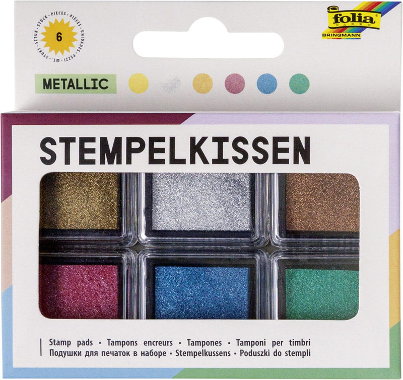folia Stempelkissen 6x 2,4 x 2,4 cm gold, silber, kupfer, rot, blau, grün