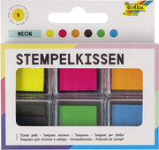 folia Stempelkissen 6x 2,4 x 2,4 cm gelb, pink, orange, schwarz, grün, blau