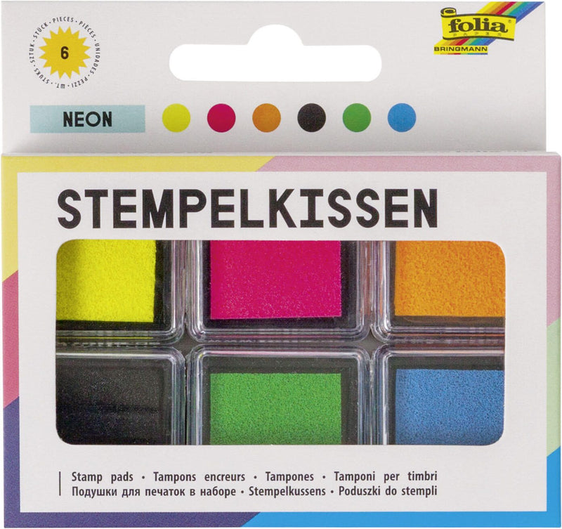 folia Stempelkissen 6x 2,4 x 2,4 cm gelb, pink, orange, schwarz, grün, blau