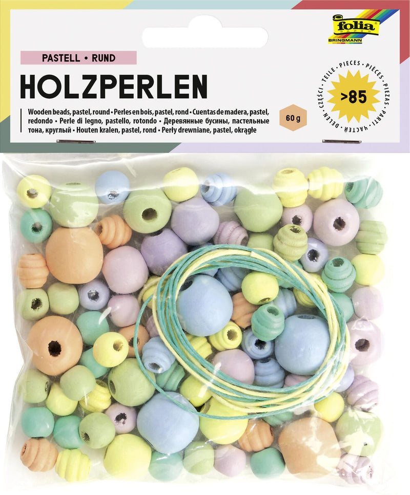 folia Perlen-Set aus Holz pastell