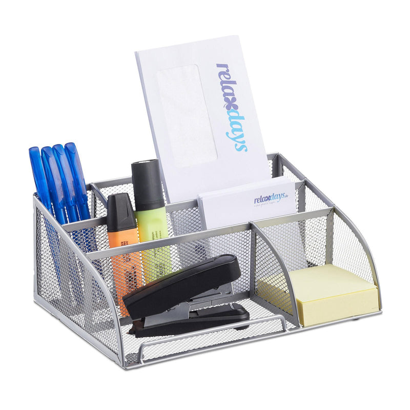 relaxdays Schreibtisch-Organizer 25,5 x 18,0 x 10,5 cm silber