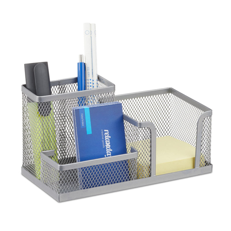 relaxdays Schreibtisch-Organizer 18,5 x 9,5 x 10,0 cm silber