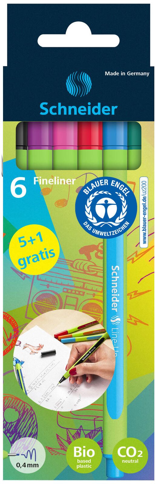 Schneider Line-Up Fineliner farbsortiert 0,4 mm, 5 St. + GRATIS 1 Fineliner