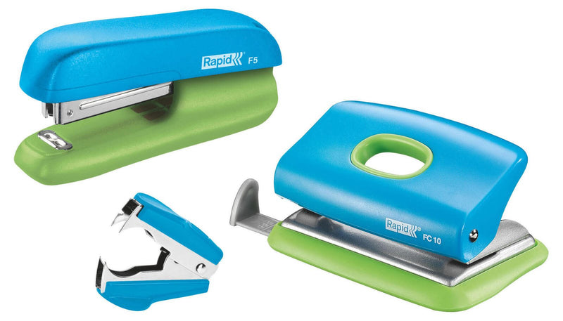 Rapid Locher und Heftgeräte Set blau/grün