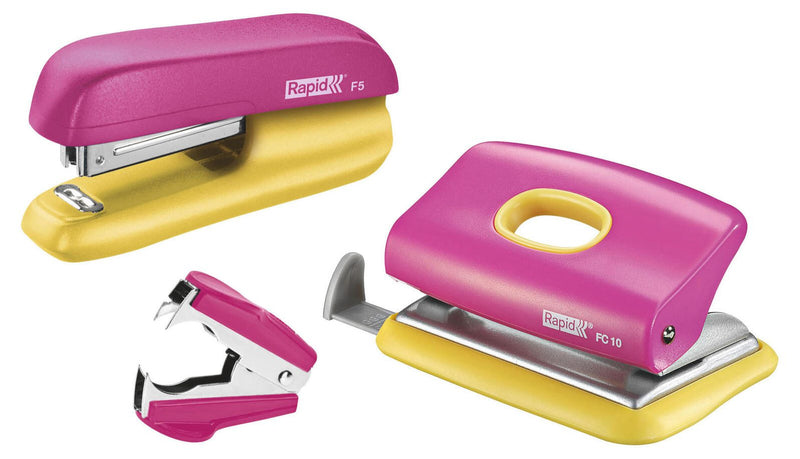 Rapid Locher und Heftgeräte Set pink/gelb