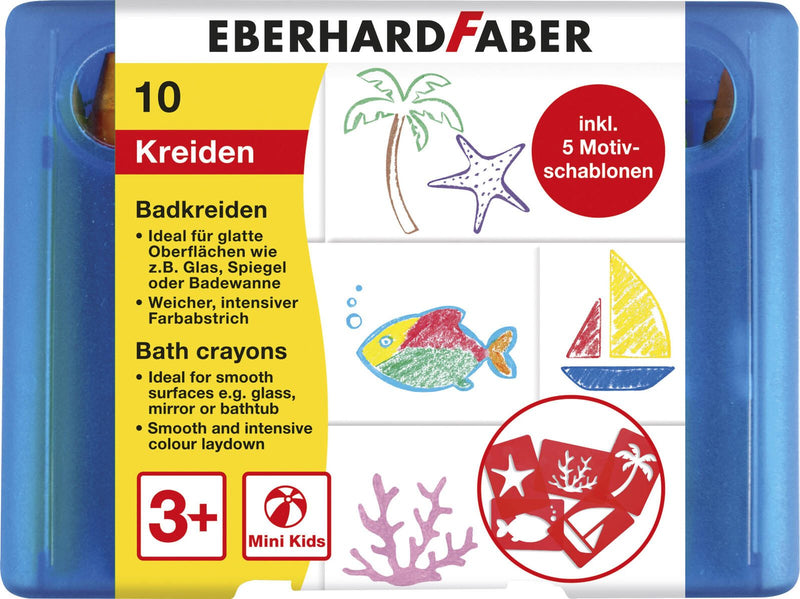 EBERHARD FABER Bad-Buntstifte 10 Stifte und 5 Motiv-Schablonen (Fisch, Seestern, Palme, Segelboot, Koralle)