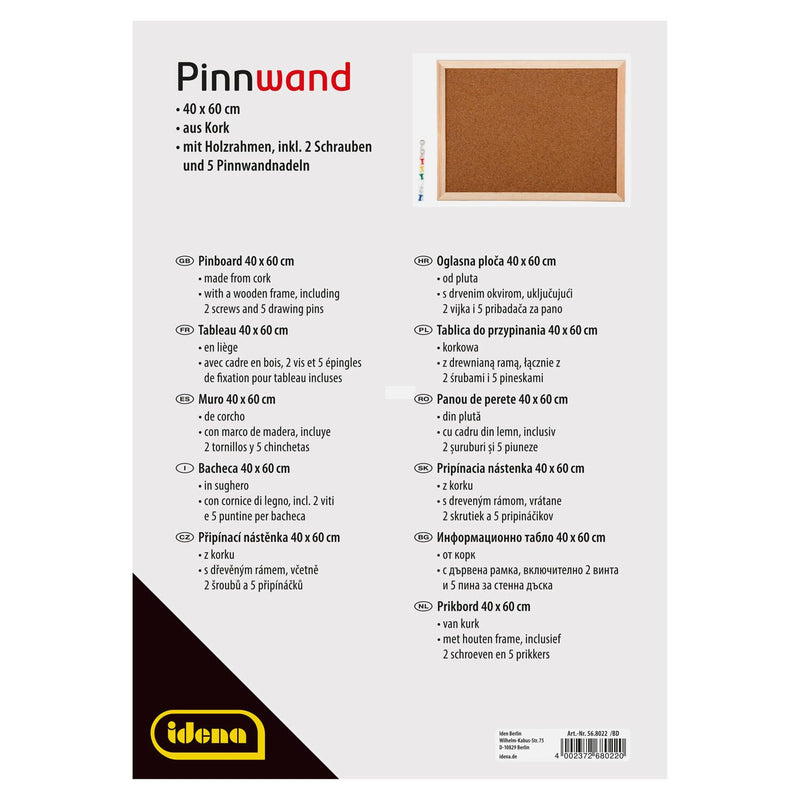 Idena Pinnwand mit Zubehör 60,0 x 40,0 cm Kork braun