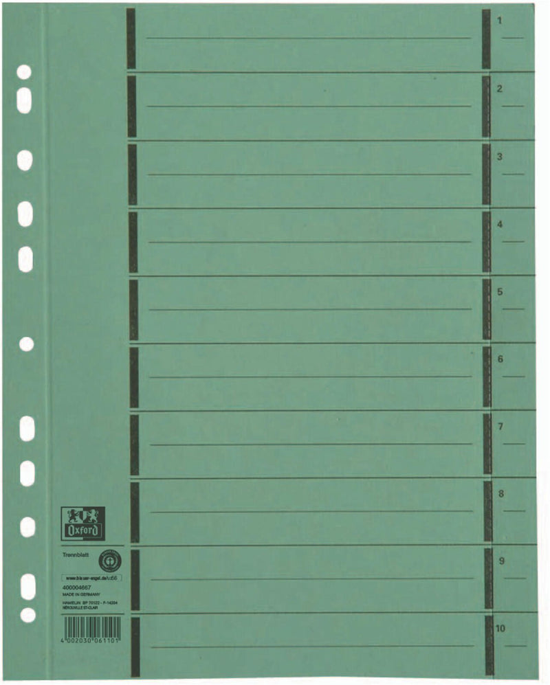 OXFORD Trennblätter DIN A4 250 g/m² grün
