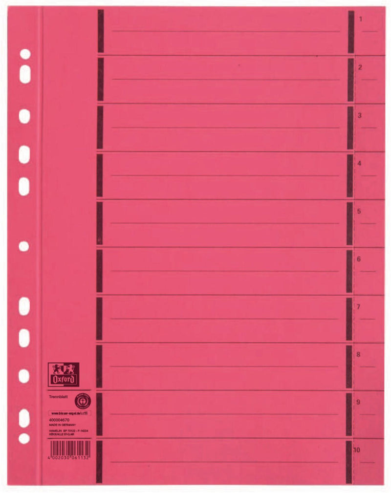 OXFORD Trennblätter DIN A4 250 g/m² rot