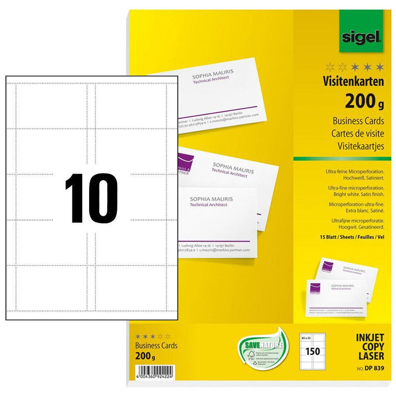 SIGEL Visitenkarten 200 g/m² satiniert hochweiß