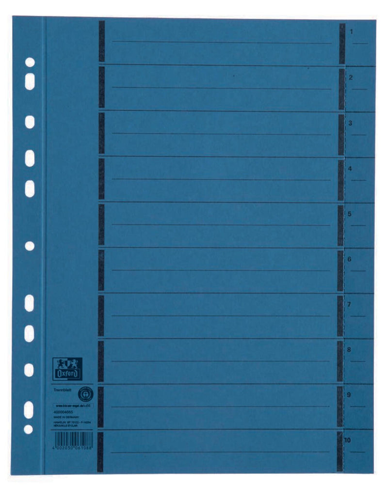 OXFORD Trennblätter DIN A4 250 g/m² blau