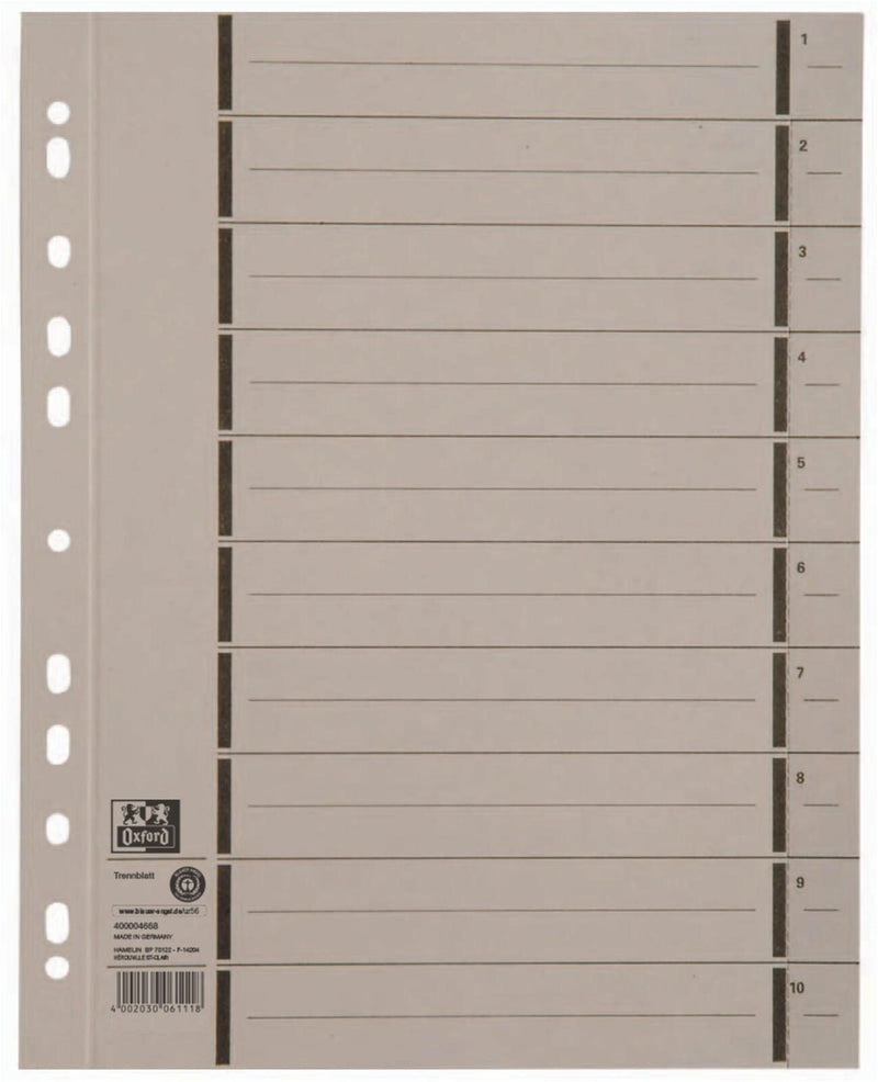 OXFORD Trennblätter DIN A4 250 g/m² grau